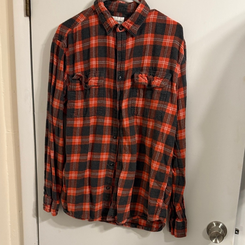 * Sonoma Orange and Gray Plaid Shirt Flannel